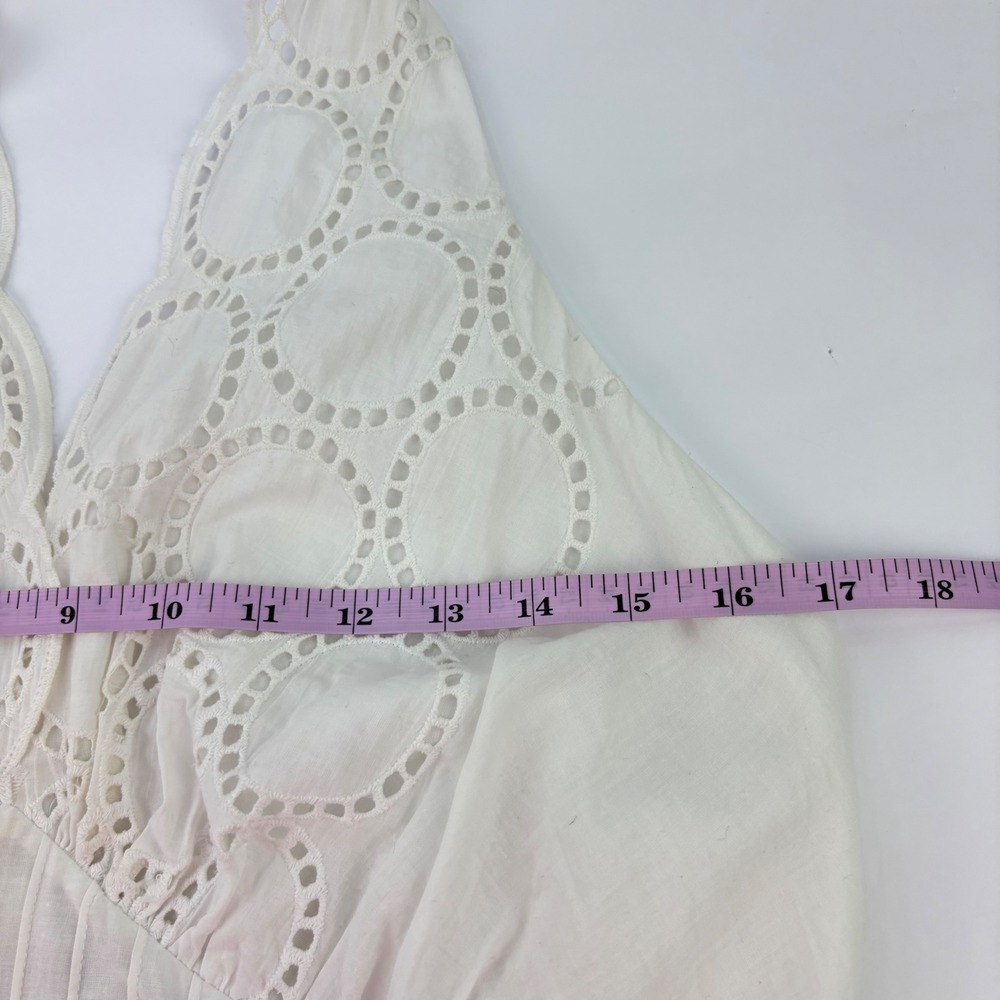 Lane Bryant Women 16 Dress White Eyelet Halter Smocked Cotton Lined Midi Cottage - Picture 10 of 11
